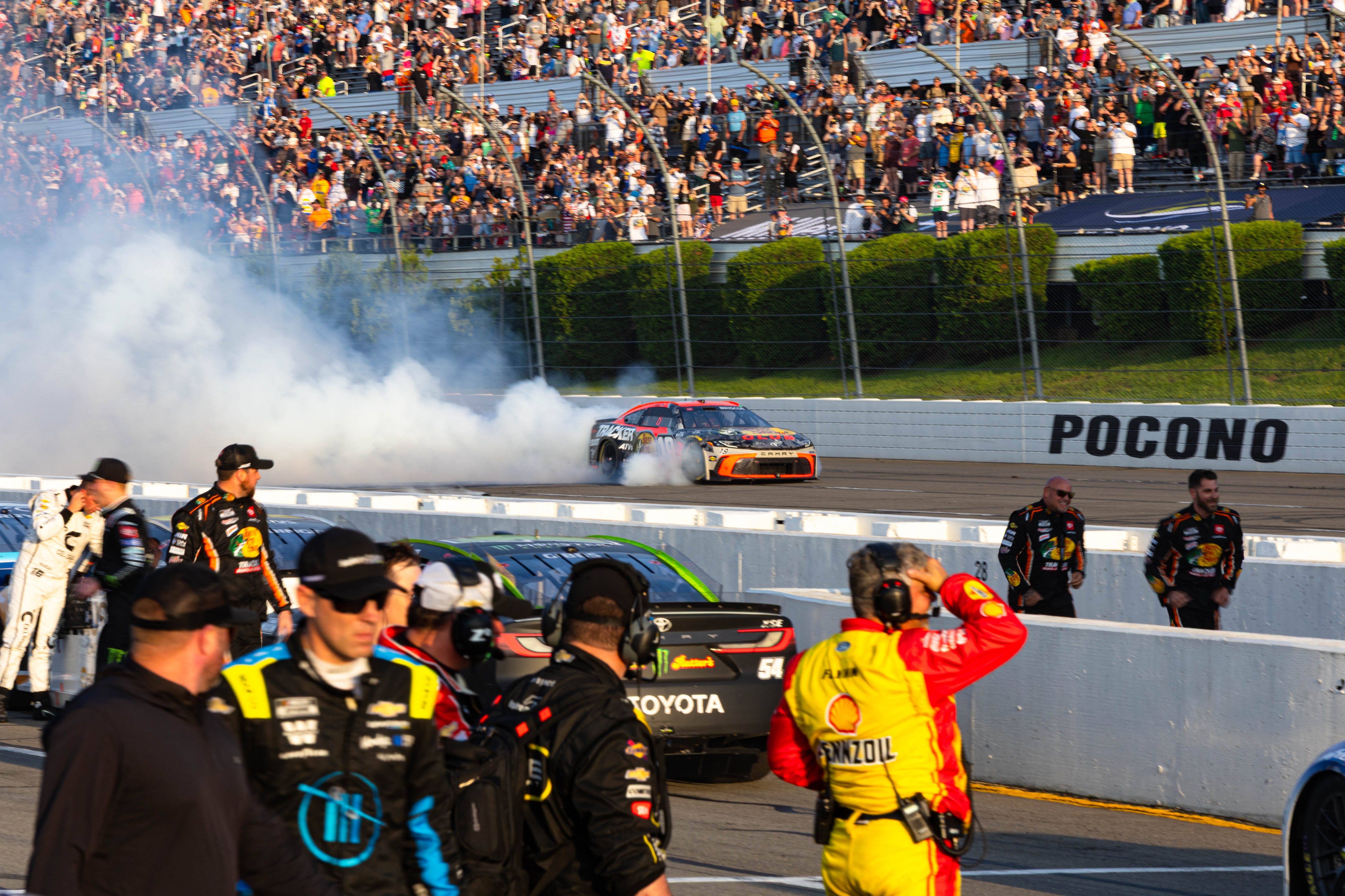 NASCAR Cup Series Driver Chase Briscoe celebrates winning the Great American Getaway 400 at Pocono. Source: Imagn